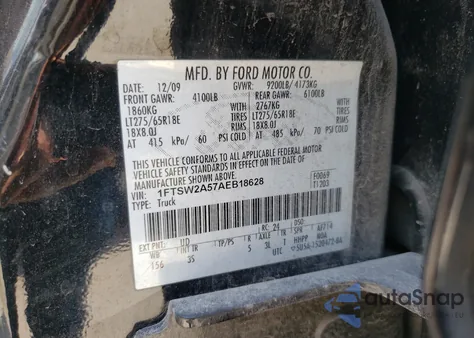 2010 Ford F250 Super Duty z USA, uszkodzony, nr VIN 1FTSW2A57AEB18628